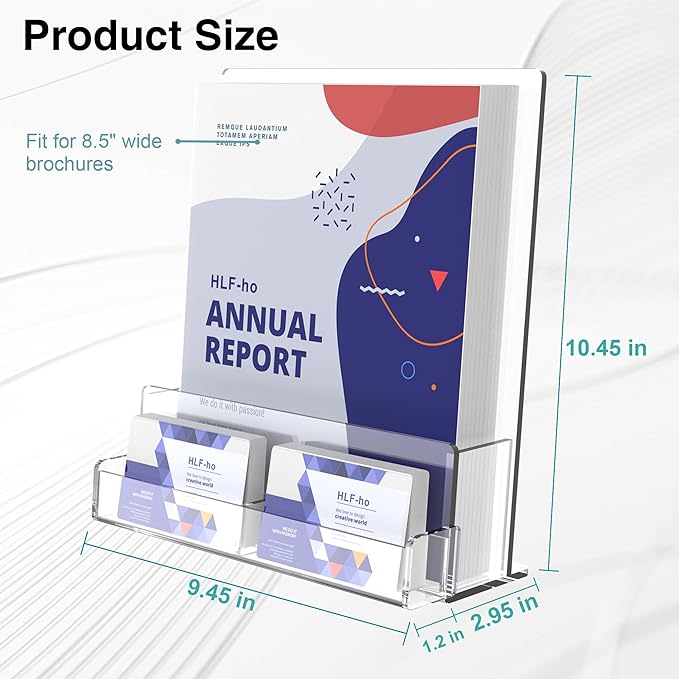 Brochure Holder 8.5x11 Inch Acrylic Literature Holders Clear Flyer Display Stand with Business Card Slot Pamphlet Holder Multi Purpose Organizer for Office, Lobby, Hotels, Trade Shows, 4 Pack