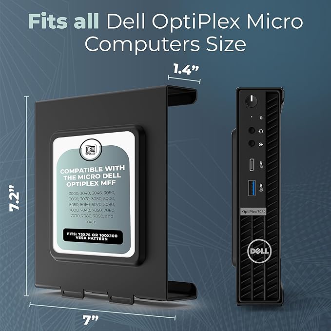 HumanCentric Mount Compatible with Dell OptiPlex Micro Form Factor Case, VESA, Under Desk and Wall Mount Fits MFF 3040, 3046, 3050, 3060, 3070, 3080, 5050, 5060, 5070, 7040, 7050, 7060, 7070, More