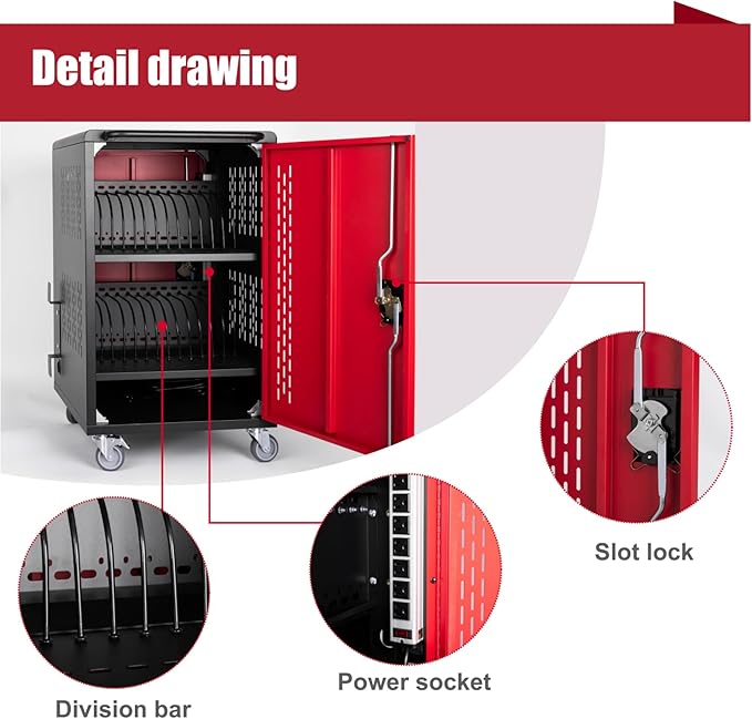 32 Device Mobile Charging Station for Laptops/Tablets/iPads/Chromebooks,32 Bay Lockable Charging Cabinet with Power Strip for Classroom,School Charging Carts with Casters