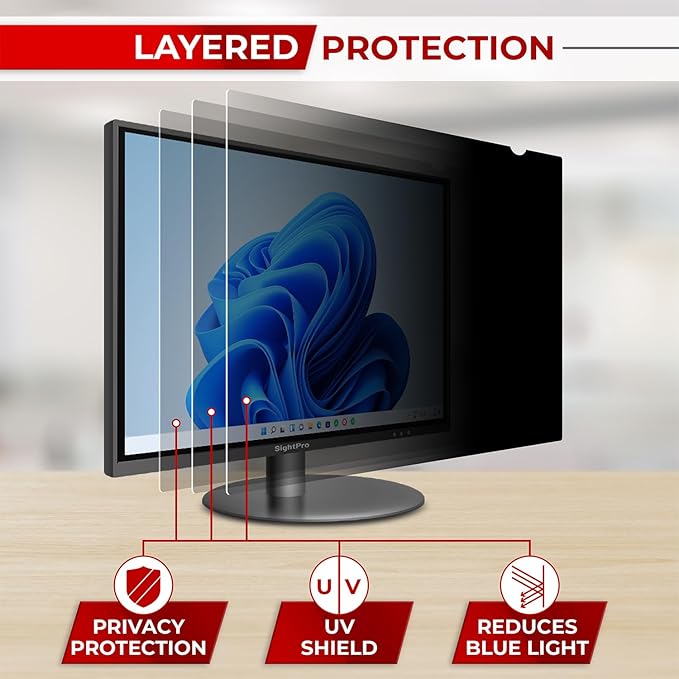 SightPro 23 Inch 16:9 Computer Privacy Screen Filter for Monitor - Privacy Shield and Anti-Glare Protector