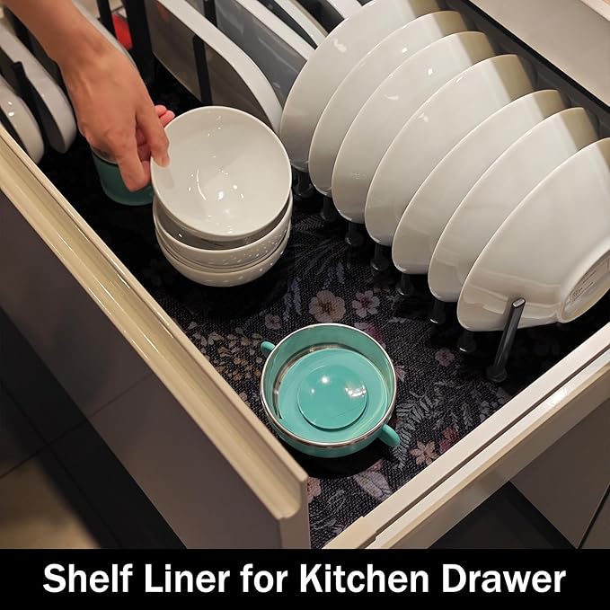 Butterfly Shelf and Drawer Liner for Kitchen Cabinets, 16IN x 20FT Non-Adhesive and Strong Non-Slip Floral Shelf Cabinet Drawer Liners for Kitchen, Waterproof Cupboard Liners,Easy to Clean