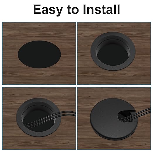 2Pcs 1-1/2 Inch Desk Grommet ABS Plastic Desk Hole Cover U-Shaped Desk Wire Hole Insert, 1.5Inch Black Cable Hole Cover for Office Home School/Computer Desk