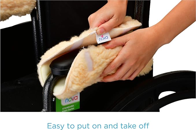 Nova Sheepskin Fleece Armrest Covers for Wheelchairs, Transport Chairs & Arm Chairs, Universal Fit, Washable, One Pair