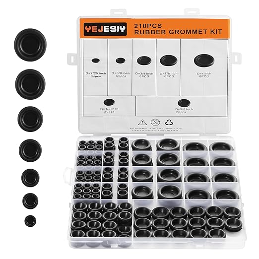 210PCS Rubber Grommet kit, Premium 7 Sizes Rubber Grommets for Wiring, Automotive, Home Improvement, Closed Wire Grommet for Wire Electrical Appliance Plumbing