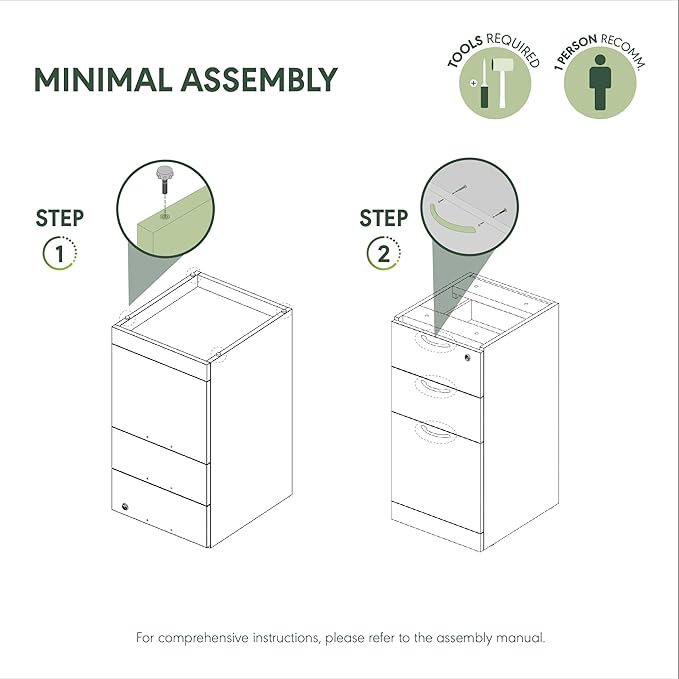 Furinno Roger File Cabinet, 3-Drawer Fixed Pedestal Filing Cabinet with Lock, Soft-Close Drawers with Drawer Organizer, for Home Office, Modern Walnut