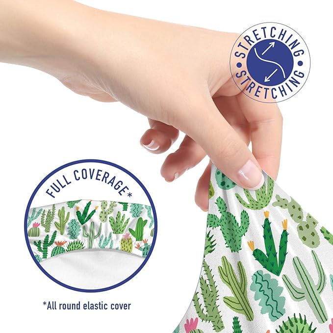 Ambesonne Cactus Office Chair Slipcover, Continuous Cacti Plants Mexican Theme Sketch Illustration on Plain Backdrop, Protective Stretch Decorative Fabric Cover, Standard Size, White Seafoam