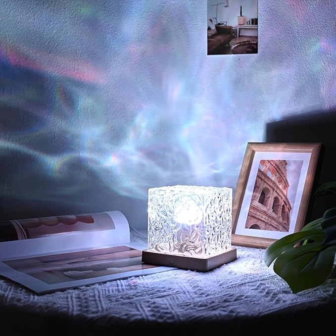 Northern Lights Ocean Wave Projector Light, Galaxy Light Projector, 16 Colors Gradual Rotating Flame Water Ripple Ambient Night Light Non-Wood for Bedroom, Room Decor, Kids Room (Plug-in)