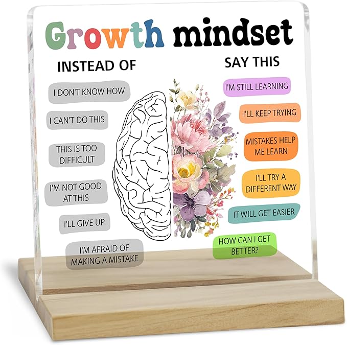 Growth Mindset Inspirational Decor Sign, Positive Affirmations Acrylic Plaque for Home Office Decor