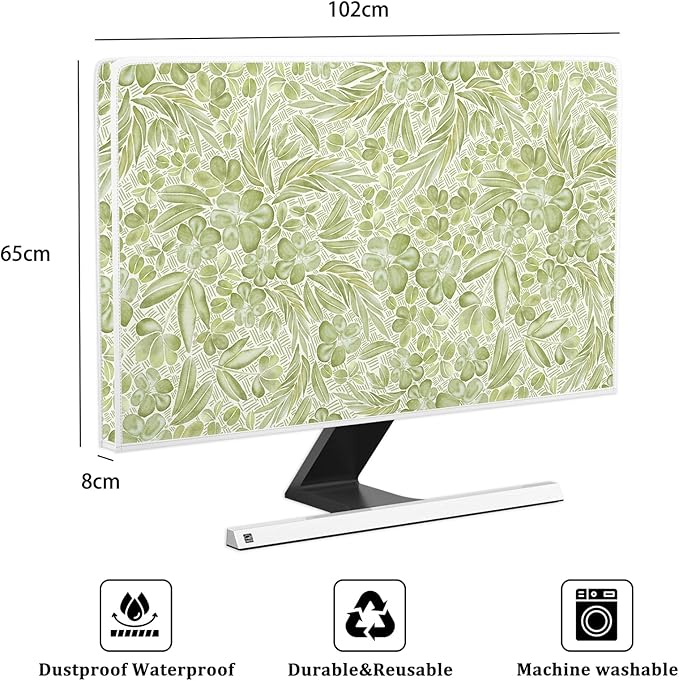 Sage Green Wildflower Waterproof Screen TV Cover 40,41,42,43 Inch Vintage Aesthetic Floral Anti-Static Dustproof Protective Covers for Television LED LCD OLED Full Body Cover for TV Screen