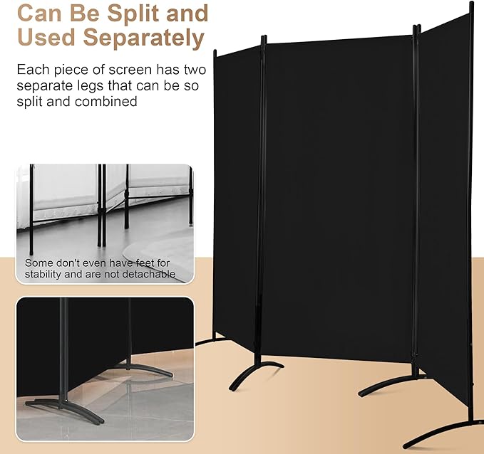 Grezone Large Folding Panel Portable Stand Room dividers Privacy Screen for Bedroom Dining Room Screens Curtains Partition Home Office Dorm Separation (Black, Three Panel)