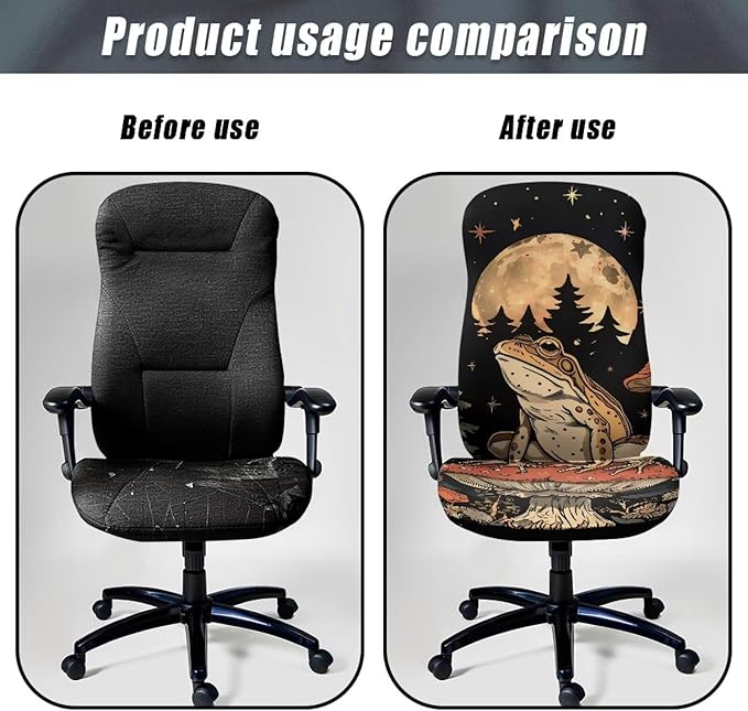 Talayituse Frog Mushroom Moon Star Print Office Chair Cover, Universal Removable Desk Chair Cover Washable Anti-Dust Stretch Computer Chair Slipcovers, L
