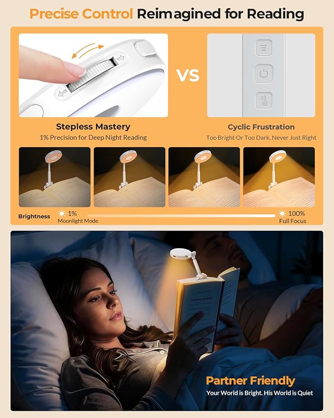 Book Light for Reading in Bed: Rechargeable 18 LED Clip on Reading Light with Timer & Memory Eye-Caring 3 Color Temperature Stepless Dimming Night Reading Lamp Gifts for Book Lovers Men Kids