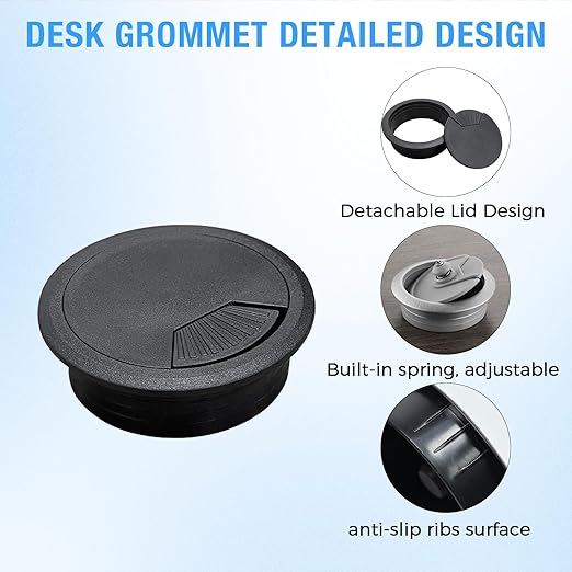 Desk Grommet 2-3/8" (60 mm), Desk Cord Hole Cover, Cable Grommet ABS Plastic, Desk Hole Grommet for Office and Home Table Cable, Detachable Adjustable Cable Cord Organizer (Reddish Brown 4 Pcs)