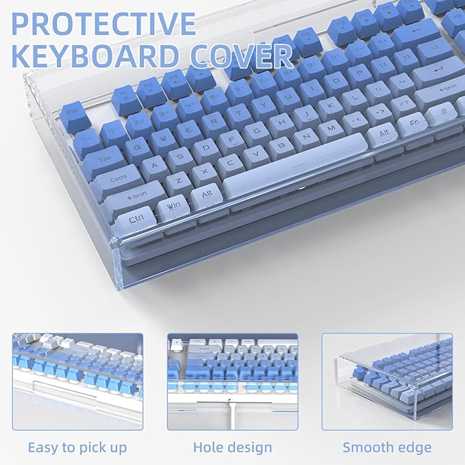Attack Shark KC04 Acrylic Clear Transparent Keyboard Cover(17.4 * 6.5 * 1.9 inch) with Dustproof Waterproof Anti-hit Anti-cat Protective Case for Standard 104 Key Mechanical Gaming Keyboard Blue
