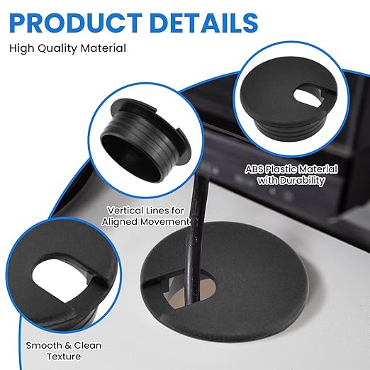 1-1/2 inch(38mm) Black Desk Hole Cover Grommet ABS Plastic Wire Organizers for Computer Desk Cabinet (3 Pack)