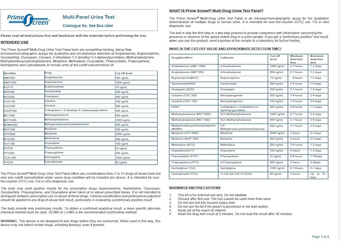 [50 Pack] Prime Screen Multi Panel Urine Test (AMP,BAR,BZO,COC,mAMP,MDMA,MOP/OPI 300,MTD,OXY,PCP,TCA,THC) - WDOA-7125…