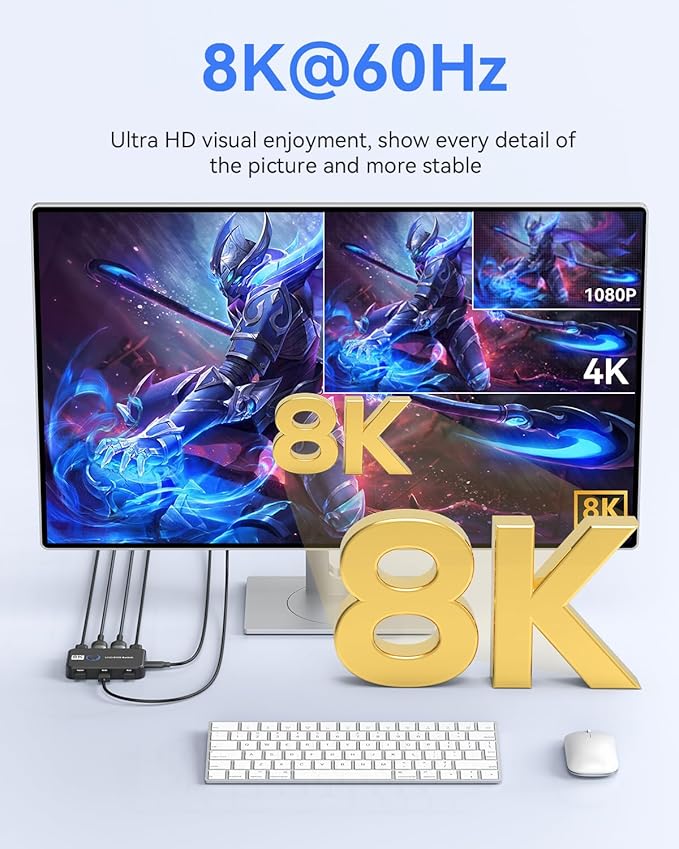 KVM Switch 1 Monitors 2 Computers Viagkiki USB Switch for 2 Computers Share Keyboard Mouse Printer and one HD Monitor Support UHD 8K@60Hz with 2 USB Cable and 2 HDMI Cable (Black)