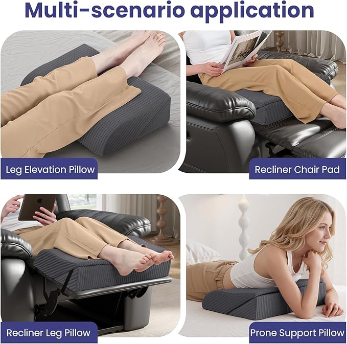 idee-home Recliner Leg Rest Cushion, Recliner Footrest Extender Pillow with Removable Corduroy Cover, 2 in 1 Foldable Ergonomic Foot Pillow Back & Lumbar Support Cushion for Bed Sofa Couch, Dark Grey