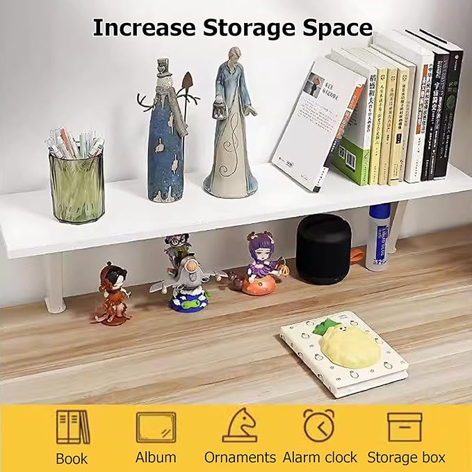 Clamp on Desk Shelf,Multipurpose Wood Computer Desk Heightening Shelf,Adjustable Clamp on Desk Organizer Shelf for Table Accessories(39.37 * 7.87in, B)