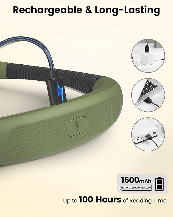 Glocusent Neck Light, 100Hrs Long Lasting Rechargeable Book Light, 5 Colors & Stepless Dimming Reading Light - Perfect Book Lights for Reading at Night, Knitting, Book Lovers Gifts