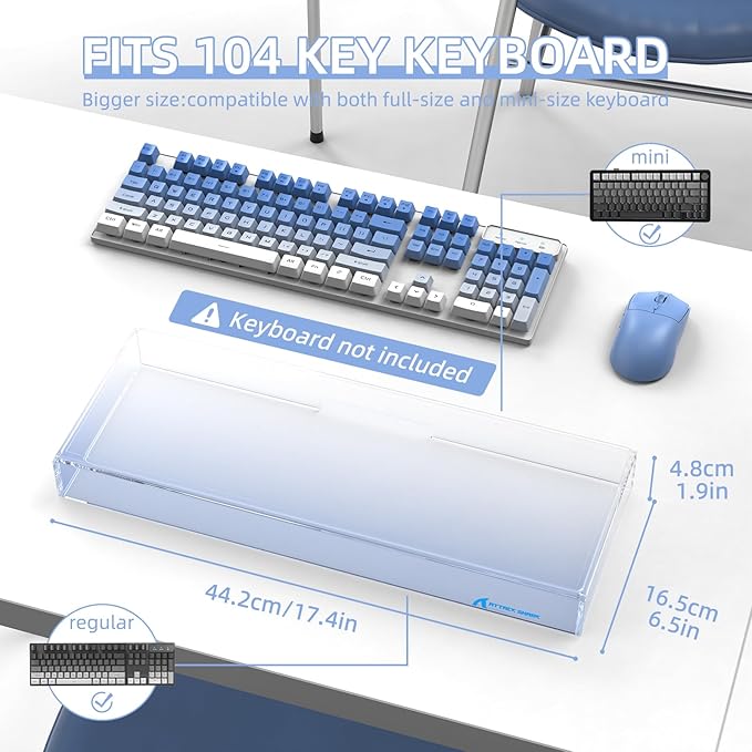 Attack Shark KC04 Acrylic Clear Transparent Keyboard Cover(17.4 * 6.5 * 1.9 inch) with Dustproof Waterproof Anti-hit Anti-cat Protective Case for Standard 104 Key Mechanical Gaming Keyboard Blue