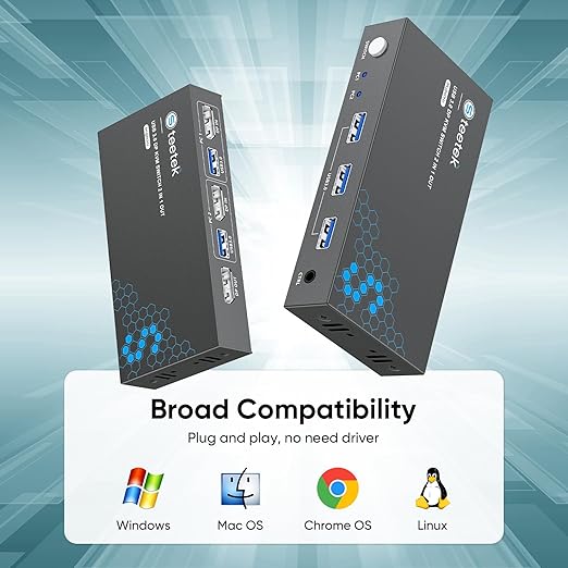 Hearvo USB 3.0 DisplayPort KVM Switch 1 Monitor 2 Computers, 8K@60Hz DP KVM Switch for 2 Computers Sharing Monitor Keyboard Mouse Printer, with EDID Adaptive, 2 USB Cables and Controller - S7230P