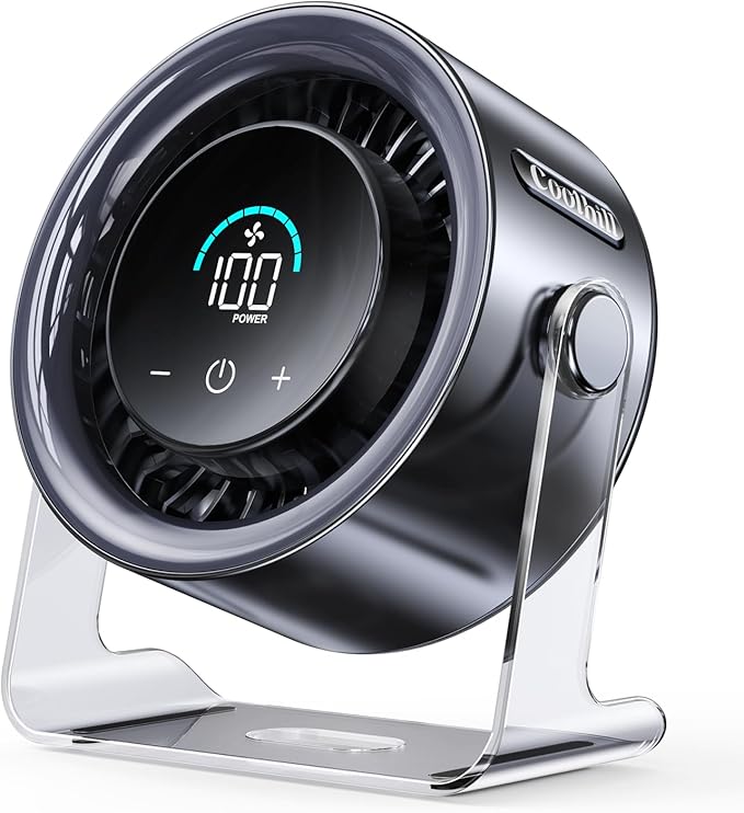 USB Desk Fan for Bedroom: 100 Speeds Digital Display Quiet Table Fan with Turbo Airflow, 120° Rotating Small Rechargeable Battery Desktop Fans for Bedroom Home Office (Black)