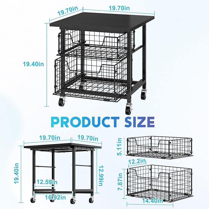 Mini Fridge Stand with Storage, Small Refrigerator Stand with 2 Drawers, Mini Fridge Shelf Cabinet-Max Load 300 LBS Heavy Microwave Stand Mini Fridge Cart for Dorm, Apartment, Kitchen (Black)