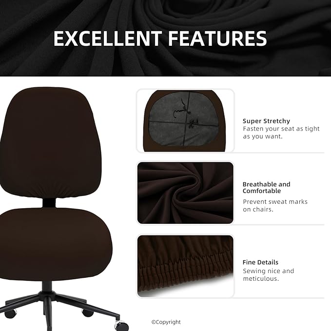 DIVA EN CAMINO DEC Stretchable Desk Office Chair Seat Covers - Universal Stretch Computer Chair Slipcover - Washable Rotating Backrest Coverings & Cushion Protectors for Dogs, Cats, Pets, Brown