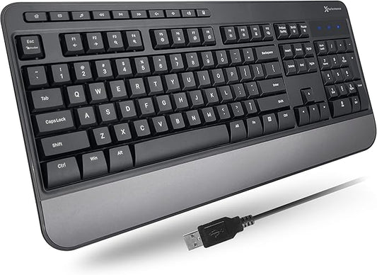 X9 Wired Ergonomic Keyboard - Comfortable Typing - Ergonomic Full Size USB Keyboard with Wrist Rest, Number Pad, Multimedia and 114 Keys - External Computer Keyboard for Laptop, Desktop and Office PC