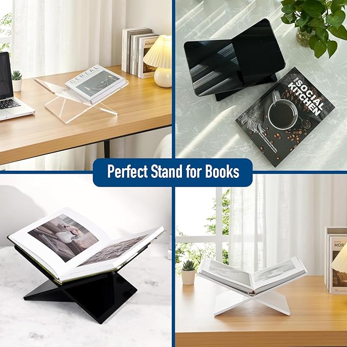 Acrylic Book Stand 11 x 7 x 6 in Large Open Book Display Stand for Cookbook Art Book Bible Guest Book - Coffee Table Book Stand for Reading - Black, Standard