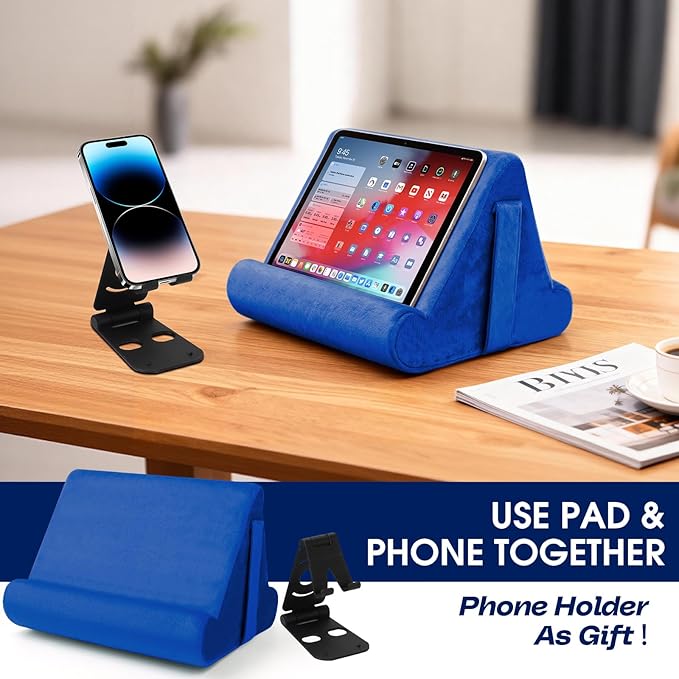 Universal Multi-Angle Tablet Holder - Soft Pad Stand with Net Pocket & Phone Stands for Lap, Knee, Sofa and Bed Phone Pad Stands(Blue)