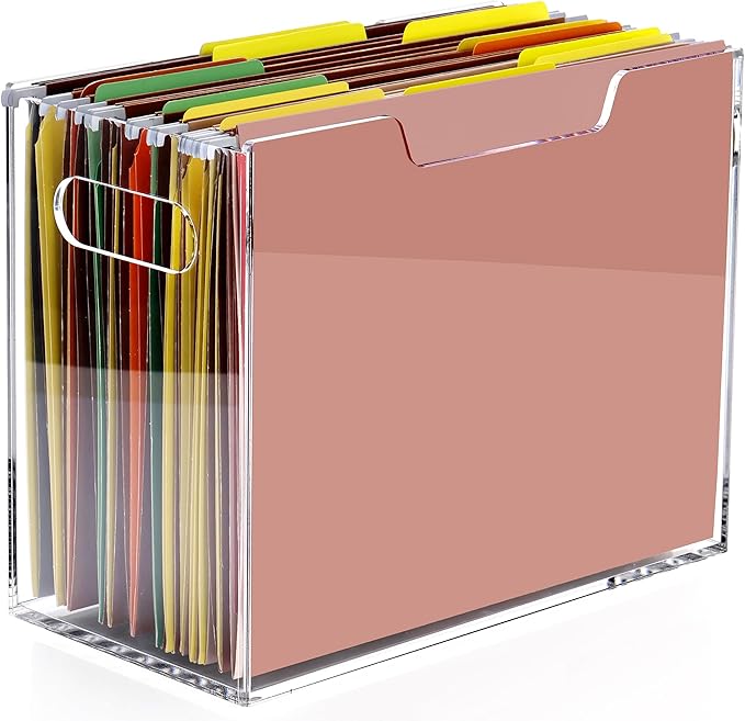 DINGHUO Hanging File Organizer, Acrylic File Holder with Handles, No Assembly Required, Clear File Crate Storage Box for Desk Office, Fits Standard Letter Size 8.5"x11" Folders