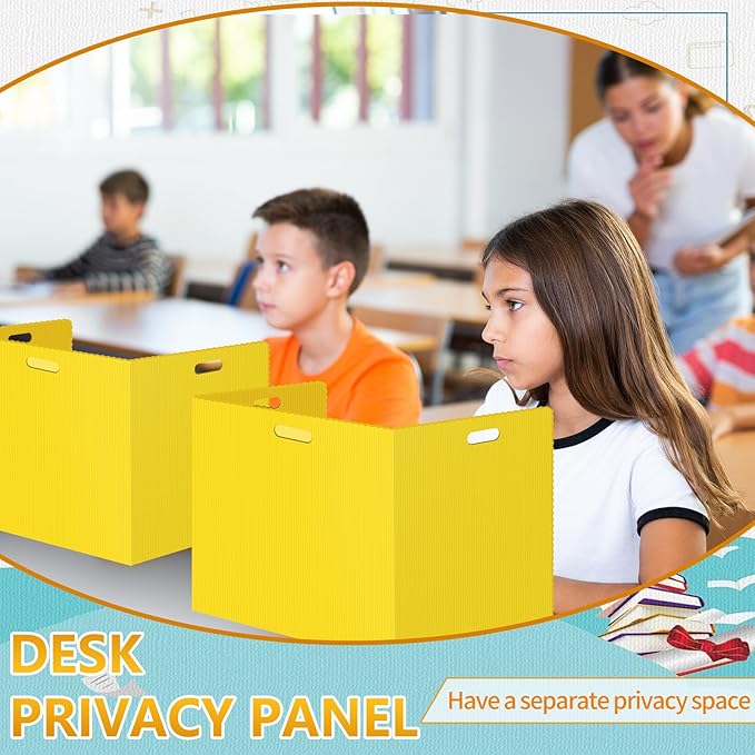 24 Pcs Desk Dividers for Students Classroom Plastic Privacy Folders Yellow Test Dividers for Students Desks Trifold Privacy Panel Partitions for School Teacher Supplies (24pcs Yellow)