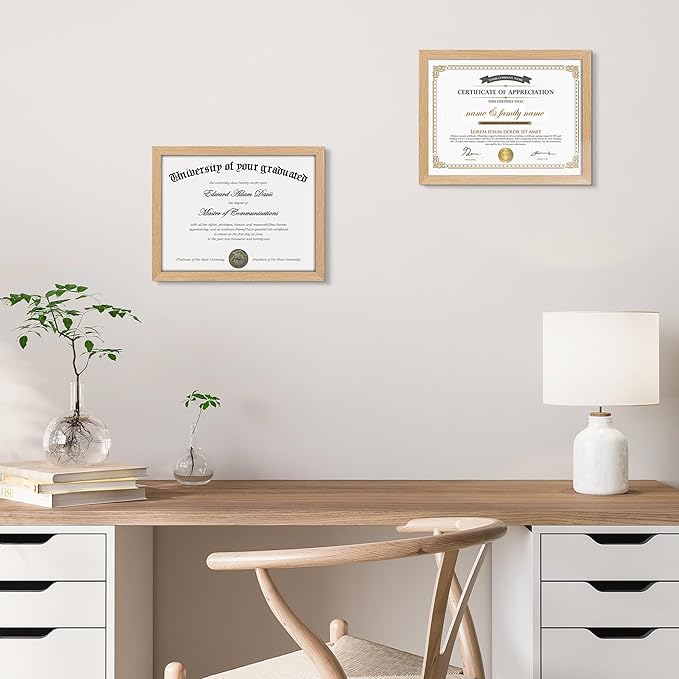 upsimples Certificate Frame with Clear Plexiglass, 8.5 by 11 Picture Diploma Document Degree Frames for Wall and Tabletop, Natural,1 Pack