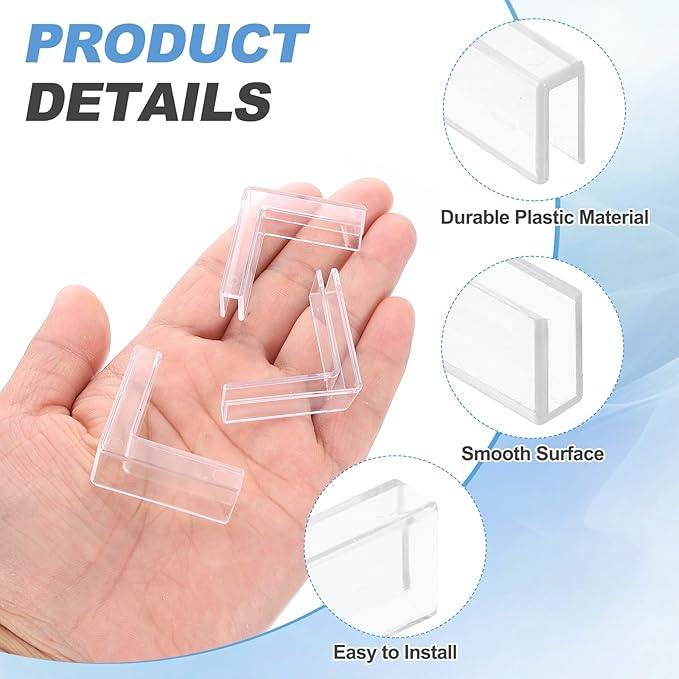 uxcell 24Pcs Plastic Glass Connector, Suitable for 4mm Thick l Shaped Glass to Glass Clamp, Fixing Bracket Rimless Clip Holder for Aquarium Fish Tank Display Shelves, Transparent