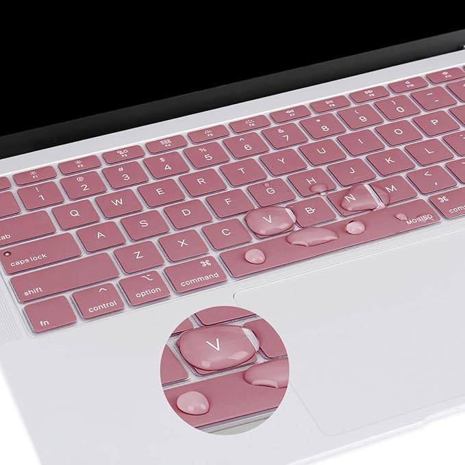 MOSISO Keyboard Cover Compatible with MacBook Air 13 inch 2022 2021 2020 Release A2337 M1 A2179 Retina Display with Touch ID Backlit Magic Keyboard, Waterproof Protective Silicone Skin, Tea Petal Pink