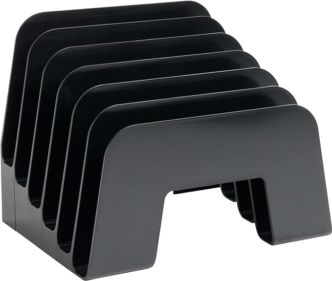 1InTheOffice Incline Desktop File Sorter, 6 Compartments Step Sorter, Black