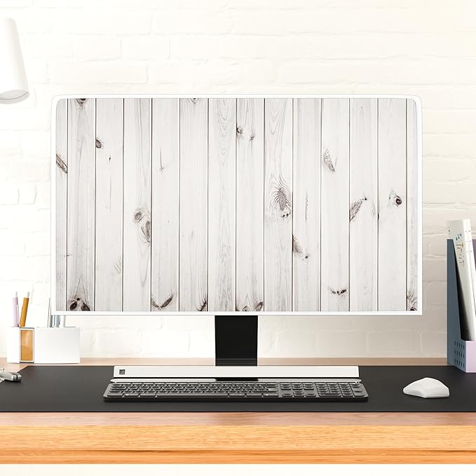 Rustic White Brown Wood Board Monitor Dust Cover 26, 27, 28 Inch Full Body Cover for Computer Screen Panel Case Computer Sleeve Compatible with iMac 26-28 Inch PC, Desktop and TV