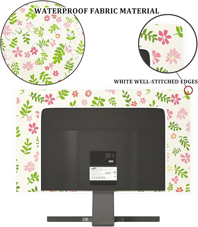 Aesthetic Floral Waterproof Television Covers 80 Inch Cottagecore Botanical TV Screen Cover Dust-Proof Anti-Scratch Anti-Static Protective for LED LCD OLED TVs，Green and Pink Flowers