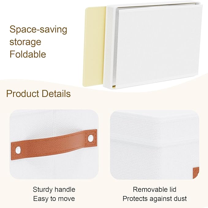 5 Pack Storage Baskets, Storage Boxes with Lids, Closet Organizers with Handles for Shoes Towels Books, White, 16.5 x 11.8 x 10.2 Inch