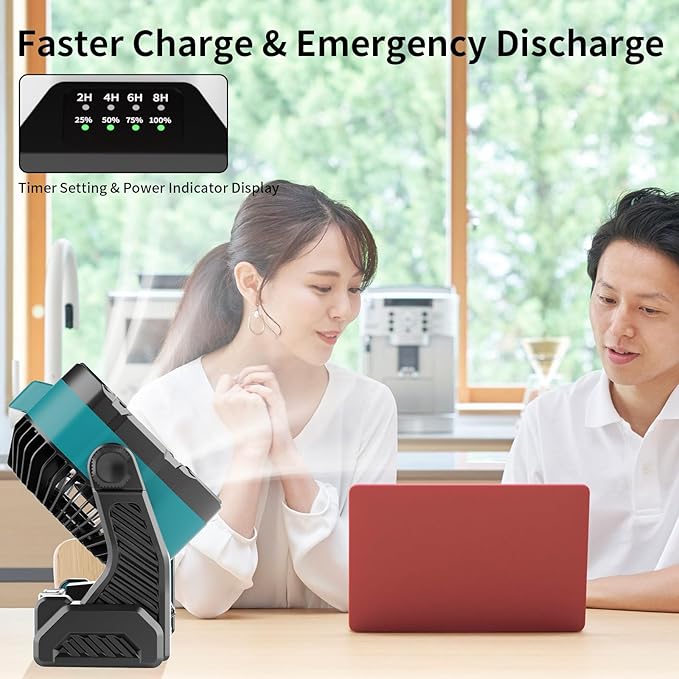 WESTTREE 20000mAh Battery powered fan Camping essentials,Rechargeable fan Portable Battery Operated Tent with Light & Hook X26A Cyan