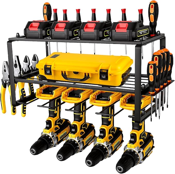 Power Tool Organizer, Small Iron Storage Rack, 3 Layer Metal Wall Mount Shelf Cordless Drill Hanger Storage Rack,Battery Tools Holder,for Garage Organization,Workshop,Pegboard 18x8.2x7.8 Inches