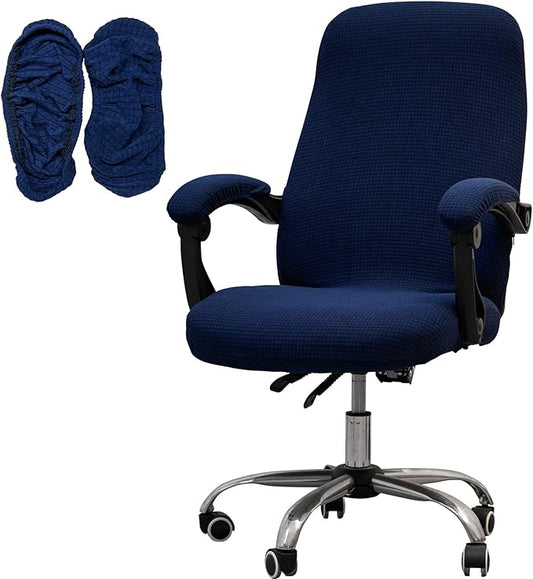 Melaluxe Office Chair Cover with Armrest Covers， Universal Stretch Desk Chair Cover, Computer Chair Slipcovers (Size: L) - Navy