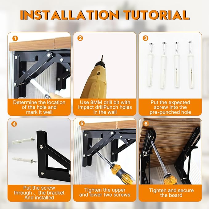 Folding Shelf Brackets 10 Inch - 4PCS Heavy Duty Metal Bracket Shelf, Wall Mounted Collapsible Bracket for Space Saving Bench Table Outdoor Smoker, Max Load: 150 lb