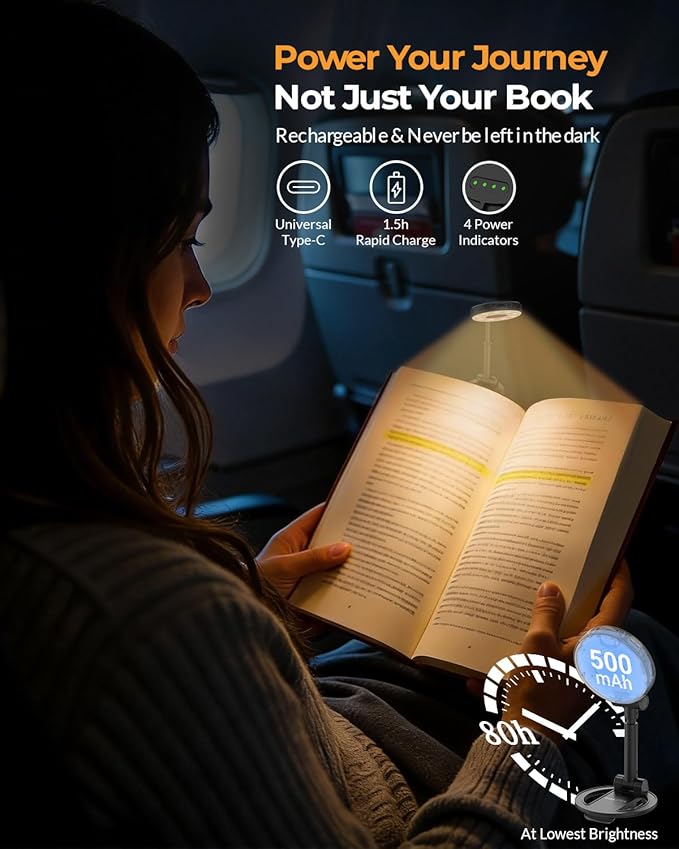 Reading Lights for Books in Bed:18 LED Rechargeable Clip-on Book Light with Timer & Memory Eye Caring 3 Color Temperature Stepless Dimming Portable Night Lamp Gifts for Women Kids Book Lovers