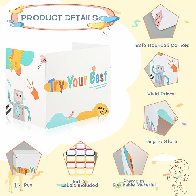Privacy Boards for Student, 12 Pcs Desk Dividers for Students, Cardboard Privacy Folders, Privacy Shield Folder Boards, Classroom Divider Shield for School Teachers Home (Try Your Best)