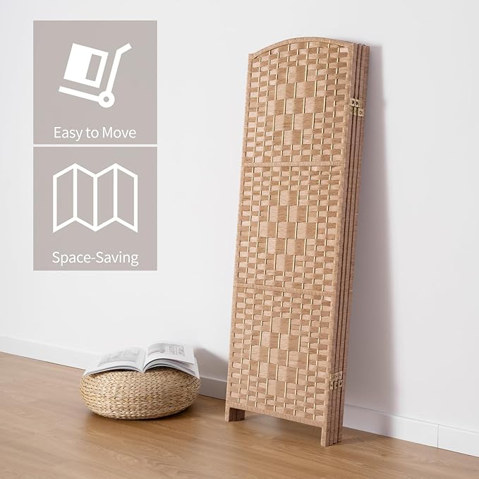 HALLYBEE Small Room Divider, Privacy Screen, Short Room Dividers and Folding Privacy Screens, Foldable Temperary Wall Partitions, 4 Panel Natural Space Separation Separator