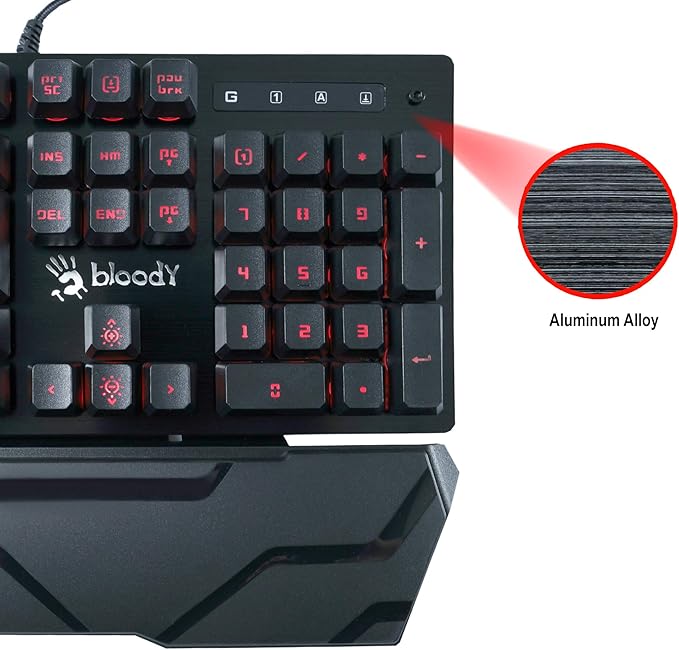 Bloody B380 Light Strike 8 Key Optical Membrane Gaming Keyboard | Full RGB LED Backlit Keyboard | Smooth & Linear Quite Keys | Ergonomic Detachable Wrist Rest Design | LK Optical Gaming Series