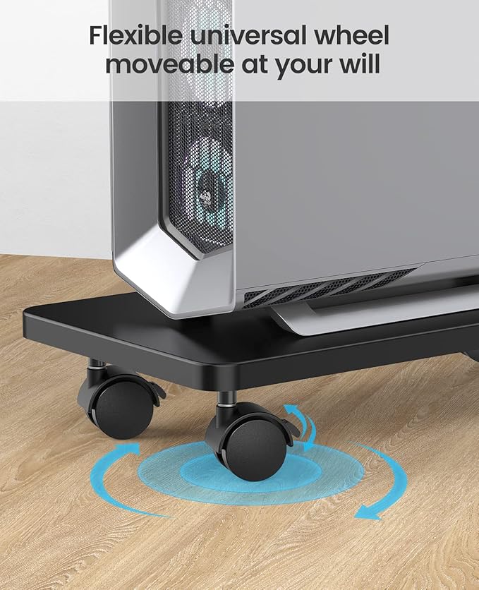 Metal Computer Tower Stand, ORICO Mobile CPU Holder, 4 Caster Wheels Computer Tower Stand Carts on Carpet Fits for Most Computer Tower, Gaming PC, PC Holder, ATX Case（Black, 16.14 * 8.38 * 0.78inch）